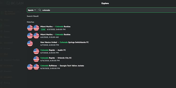 A view of the betting interface on BC Game, one of the best CO online sportsbooks.